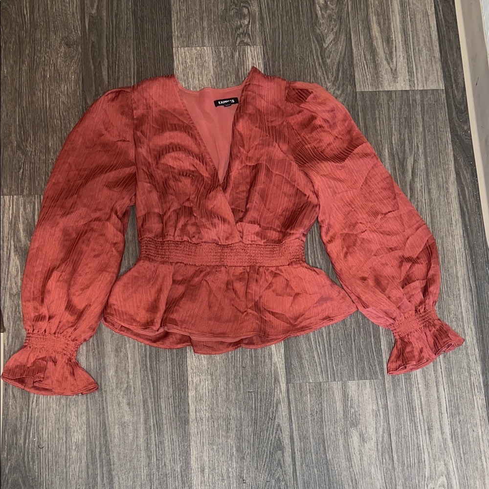 Express Rust Blouse with Smocked Waist